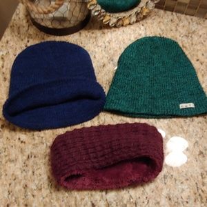 Two beanies one warm headband bundle